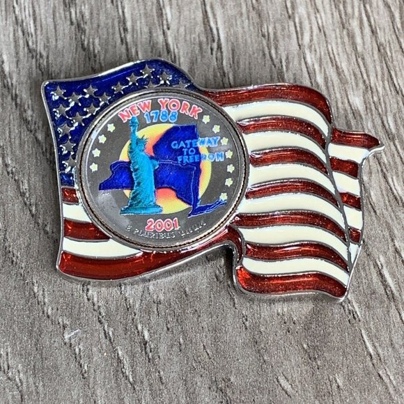 Other - New York Colorized State Quarter US Flag Pledge Allegiance Pin
